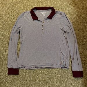 Striped American Eagle Long Sleeve Collared Shirt
